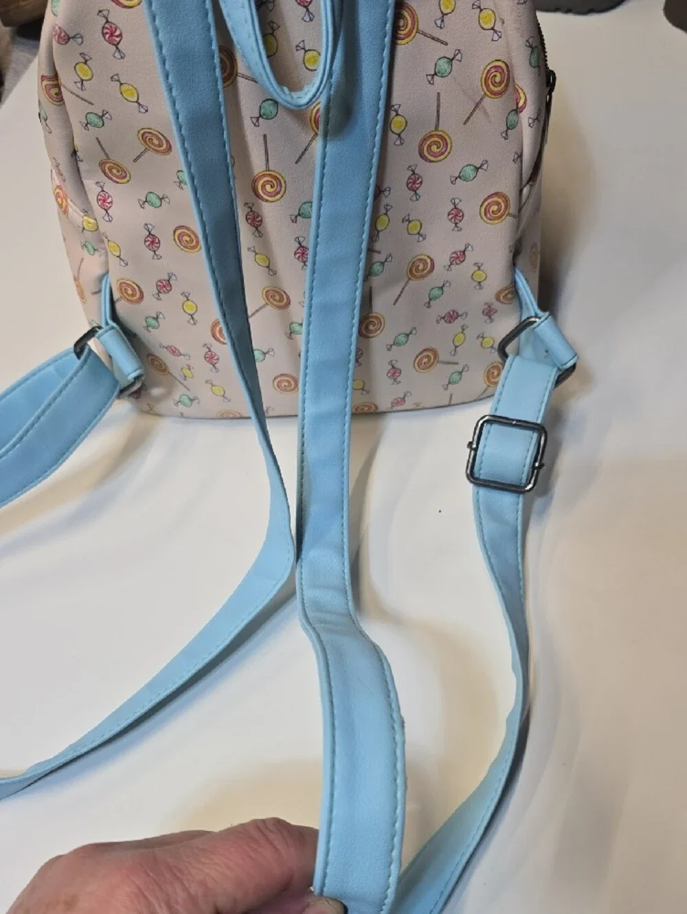 Disney Pink Candy-Print Mini Backpack with Blue Trim